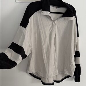 Free people movement Beige and Black Pullover Rugby-Style Top